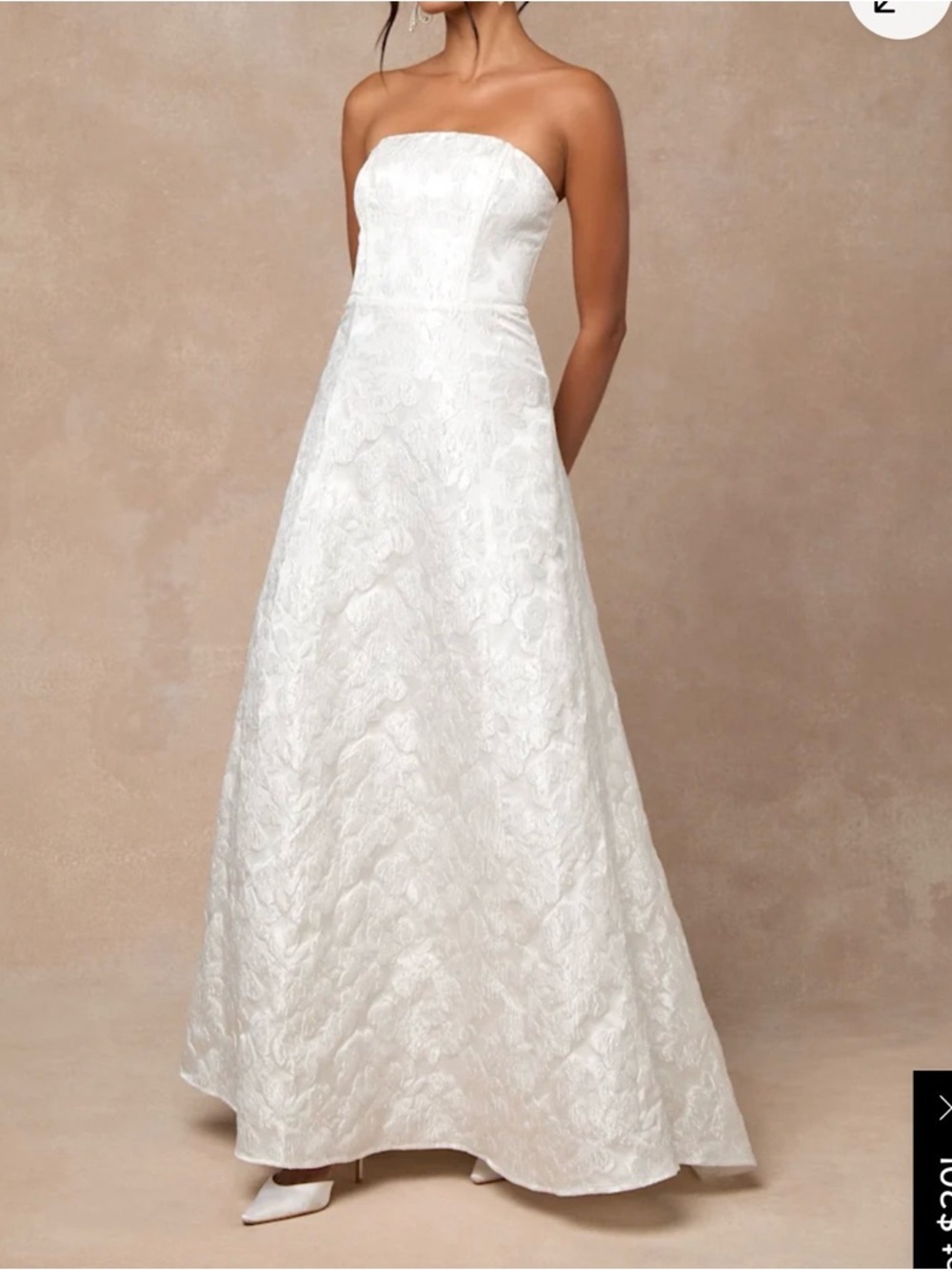 Lulu's White Strapless Jacquard A-Line Gown wedding